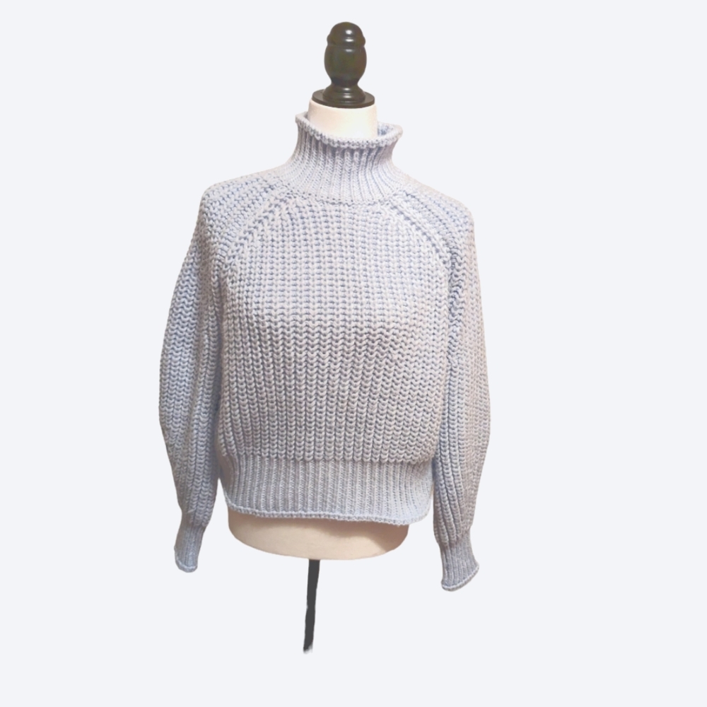 H&M Pastel Blue Large Knit , Mock neck sweater. Size S. EUC